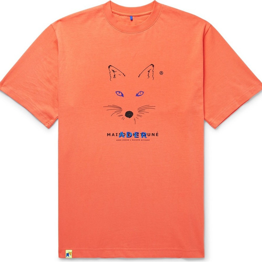 Ader Error x Maison Kitsune Collaboration Fox Men's Orange Tee Size A2 (L)